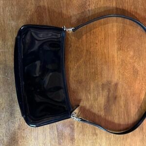 Black patent leather shoulder bag